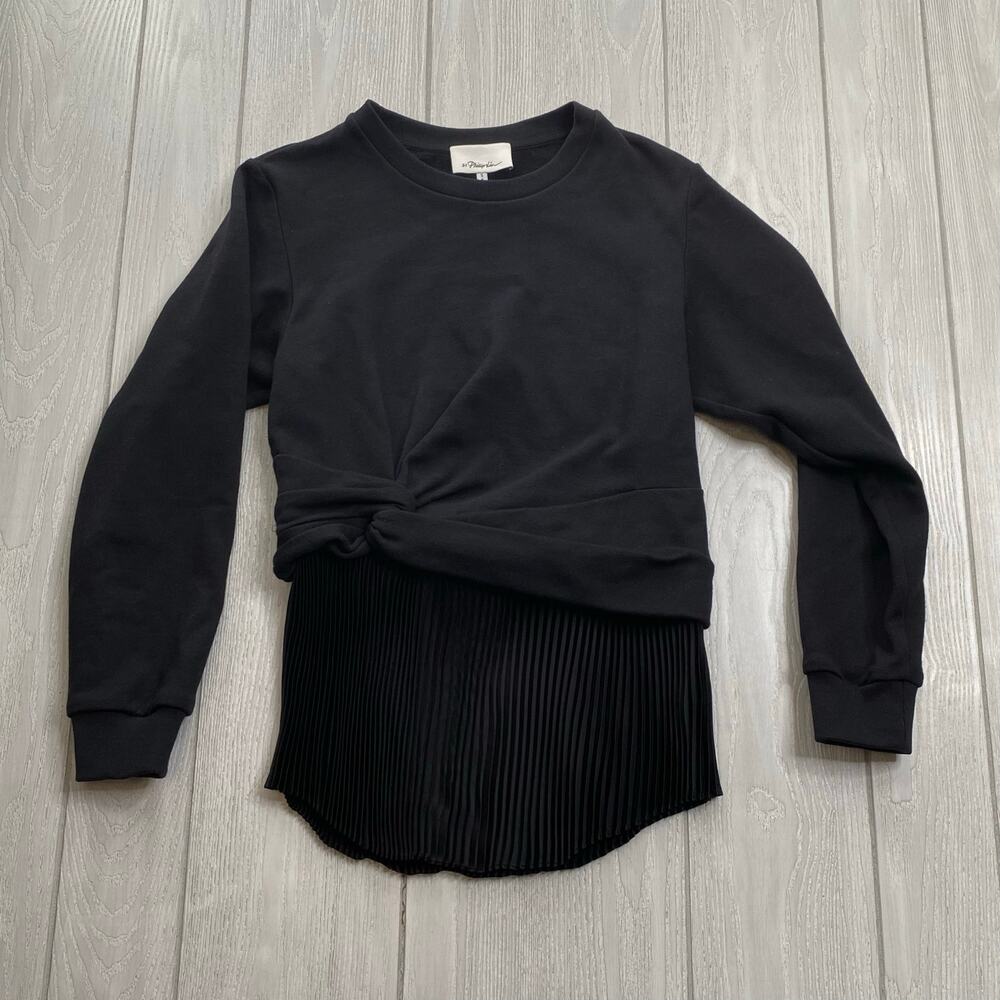 3.1 Phillip Lim Women's Black Twist Waist Pleated Bottom Sweater Size Small